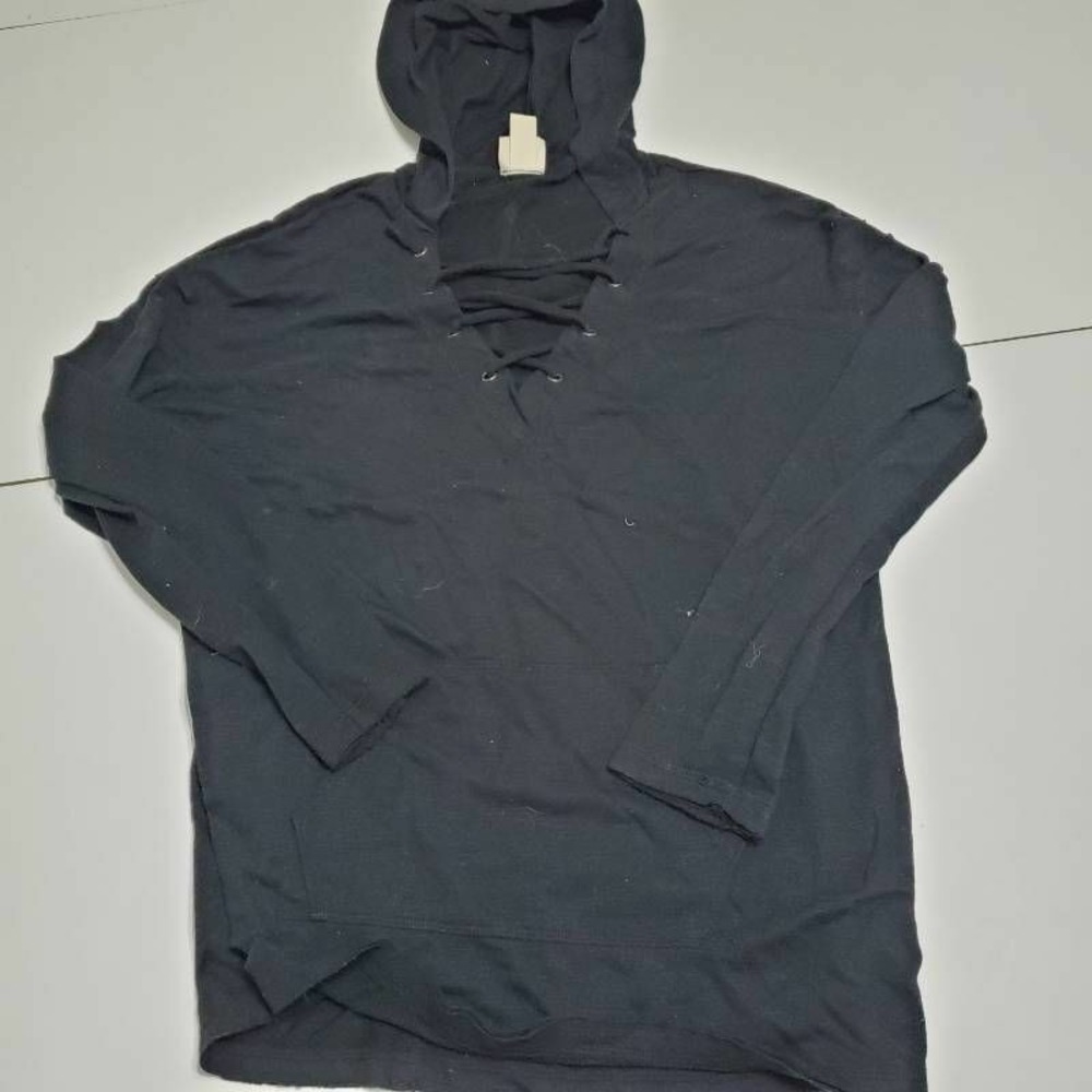 Mossimo Womens Hoodie Sweatshirt Black Pullover Long Sleeve Lace Up Neck S